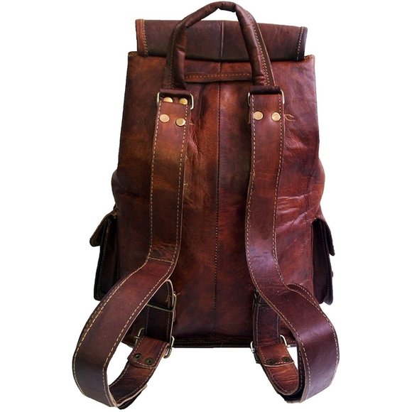 Genuine Leather Retro Rucksack Backpack College Bag School Picnic Bag Travel Bag - Picture 3 of 5